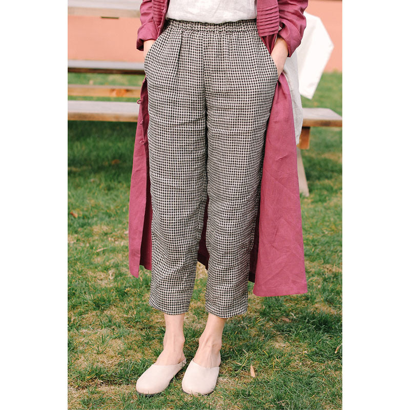 100% Linen Plaid Pants