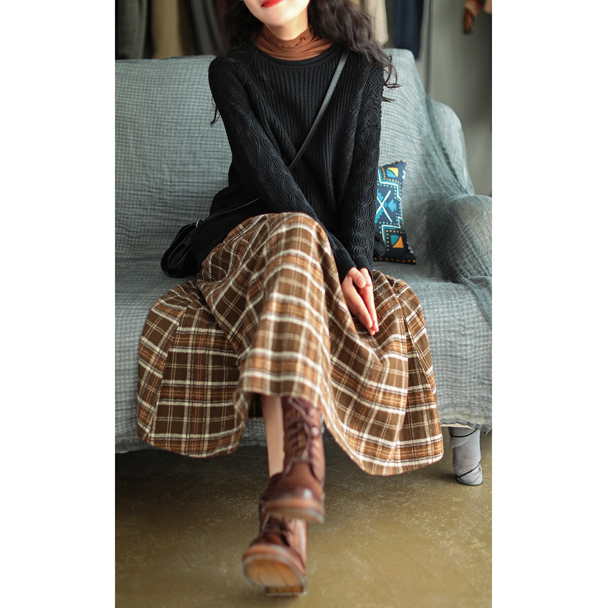 Retro Plaid Skirt with Pockets