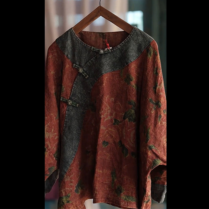 Linen Patchwork Floral Top
