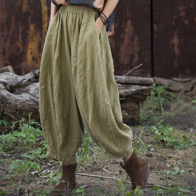 Ramie Pleated Cropped Pants