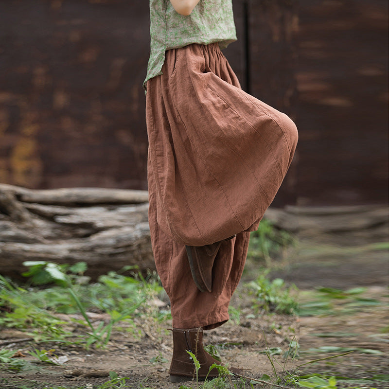 Ramie Pleated Cropped Pants