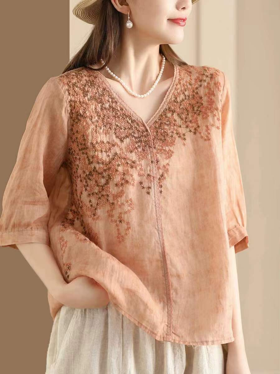 Ramie Embroidered Blouse