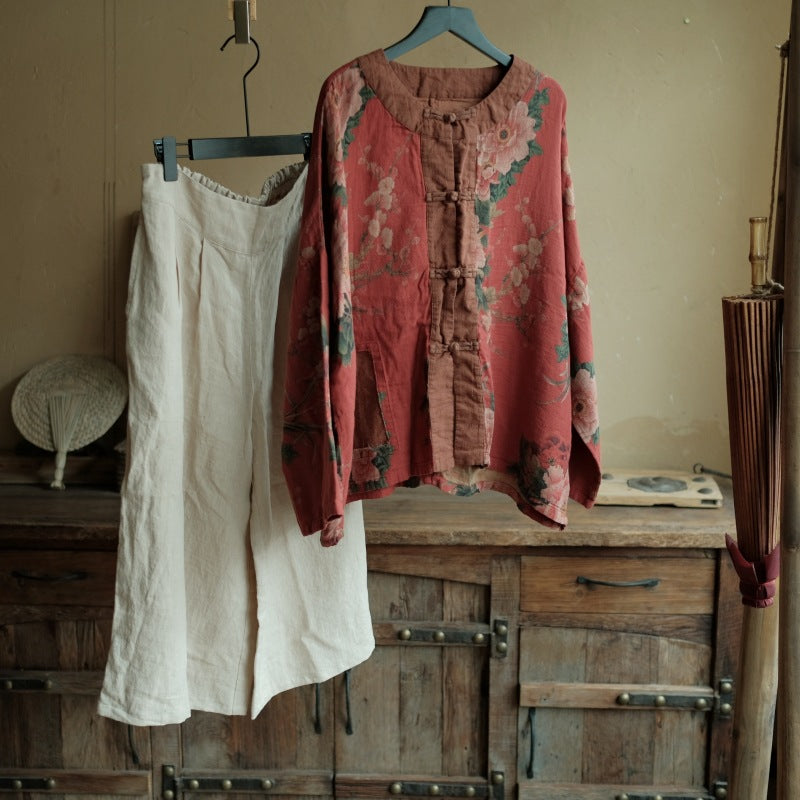 Red Floral Cotton Top