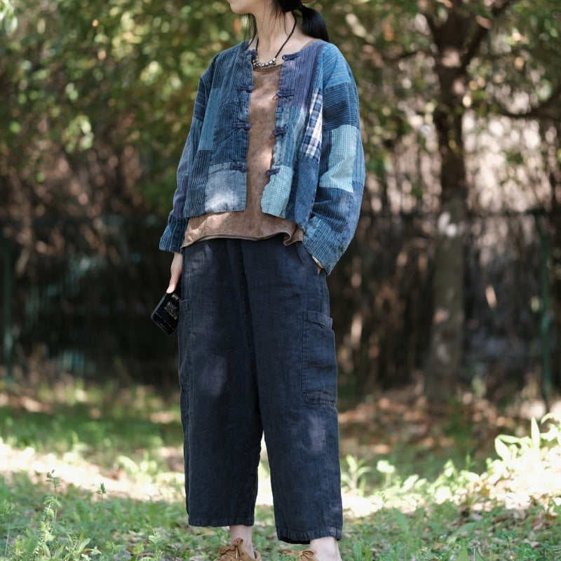 Blue Patchwork Cropped Top