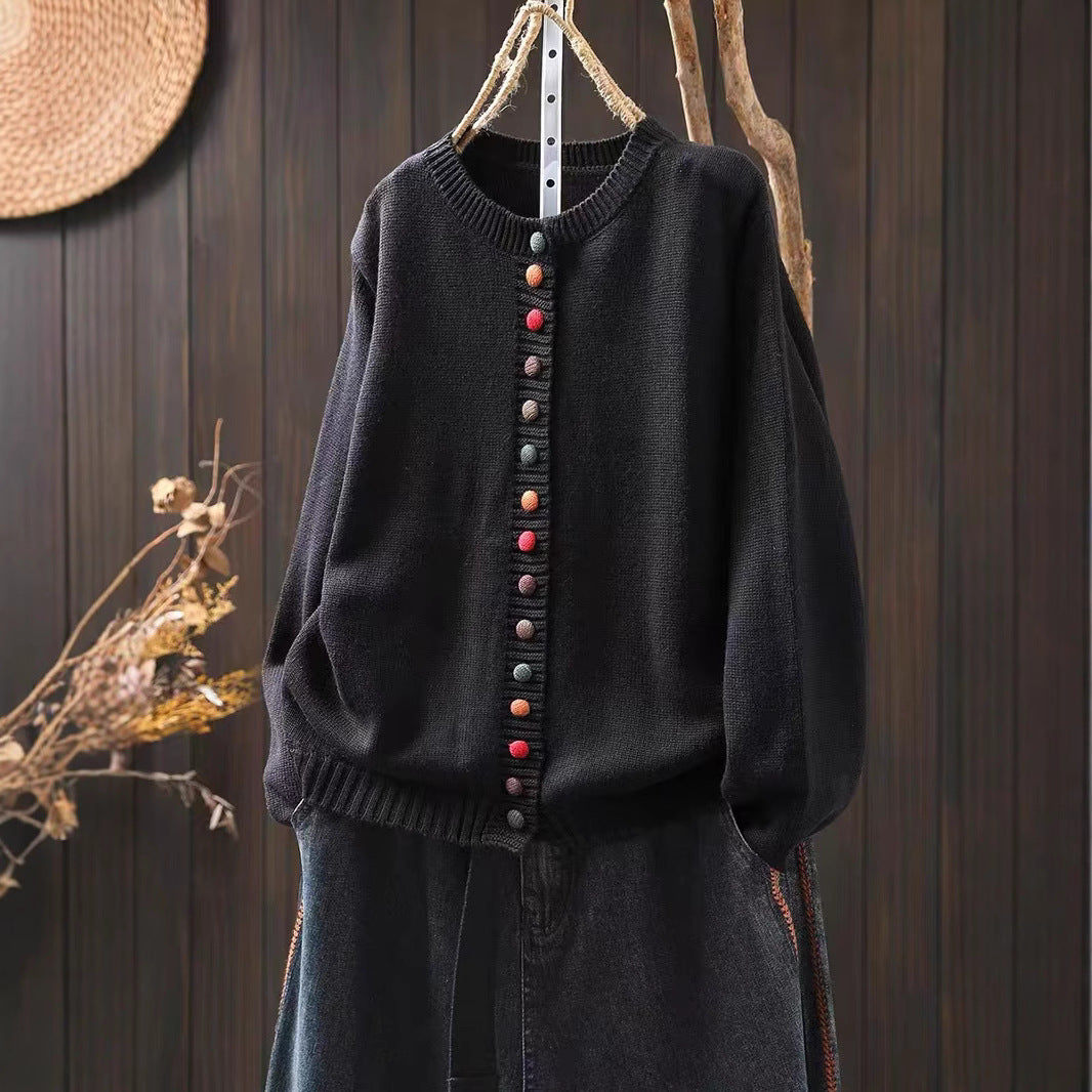 Colorful Button Knit Sweater