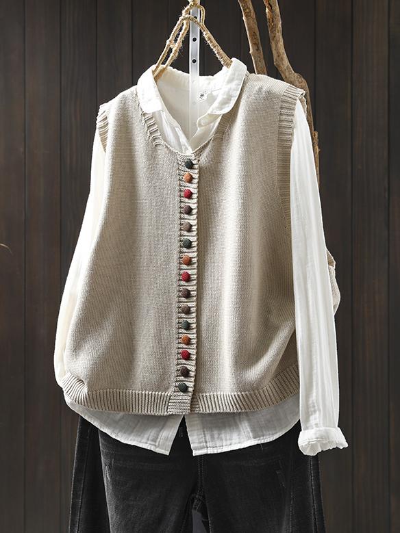 Colorful Button Knit Vest