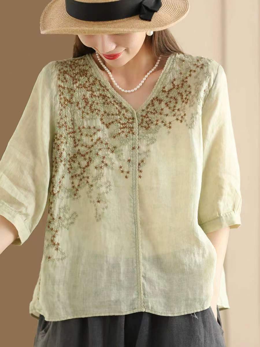 Ramie Embroidered Blouse