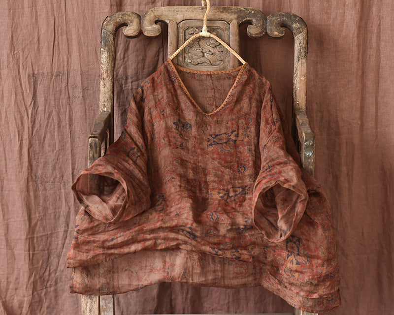 Lightweight Printed Ramie Blouse