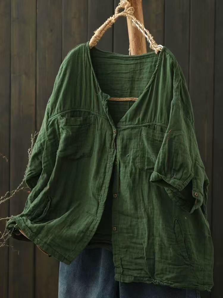 Cotton Solid Color Blouse