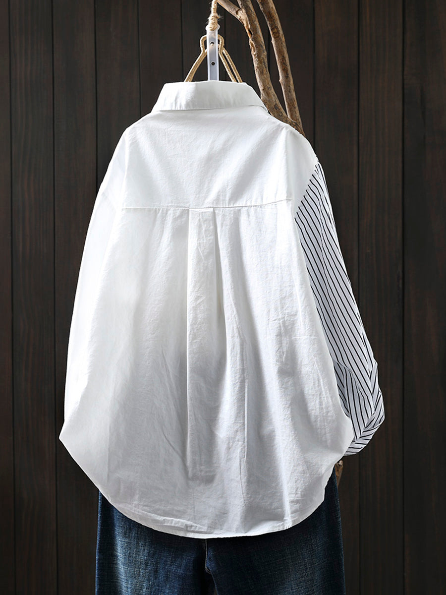 Striped Patchwork Cotton Jacquard Shirt