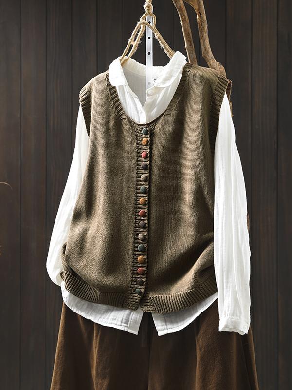 Colorful Button Knit Vest