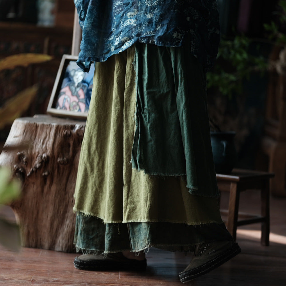 Colorblock Frayed Hem Skirt
