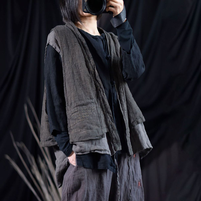 Linen Front-Tie Double-Layer Vest
