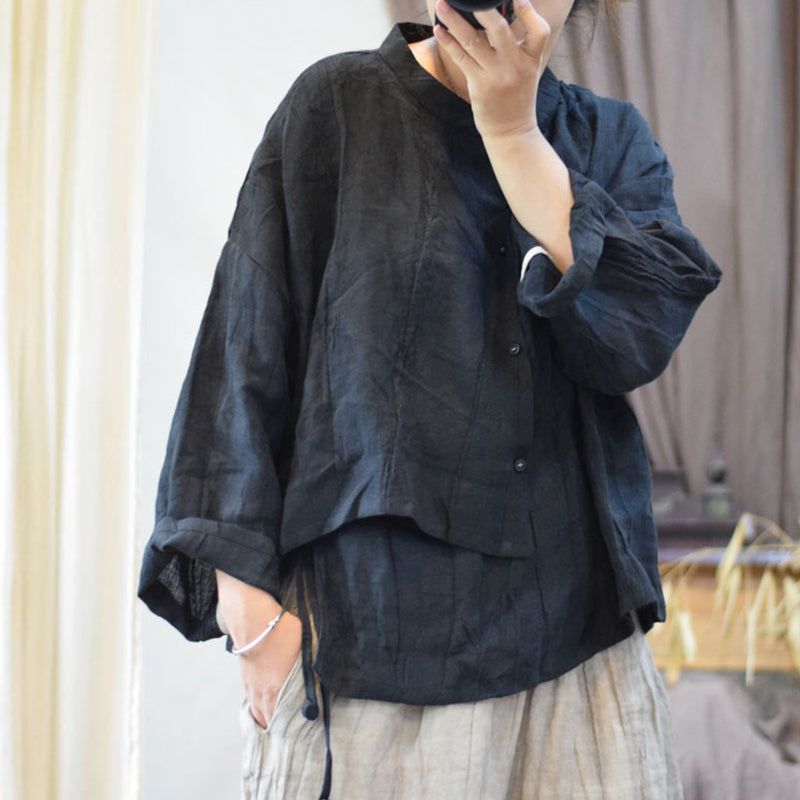 Asymmetrical Textured Linen Blouse