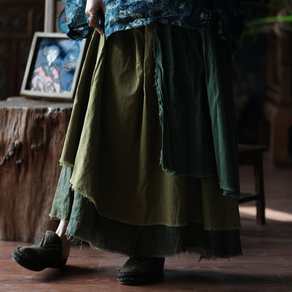 Colorblock Frayed Hem Skirt
