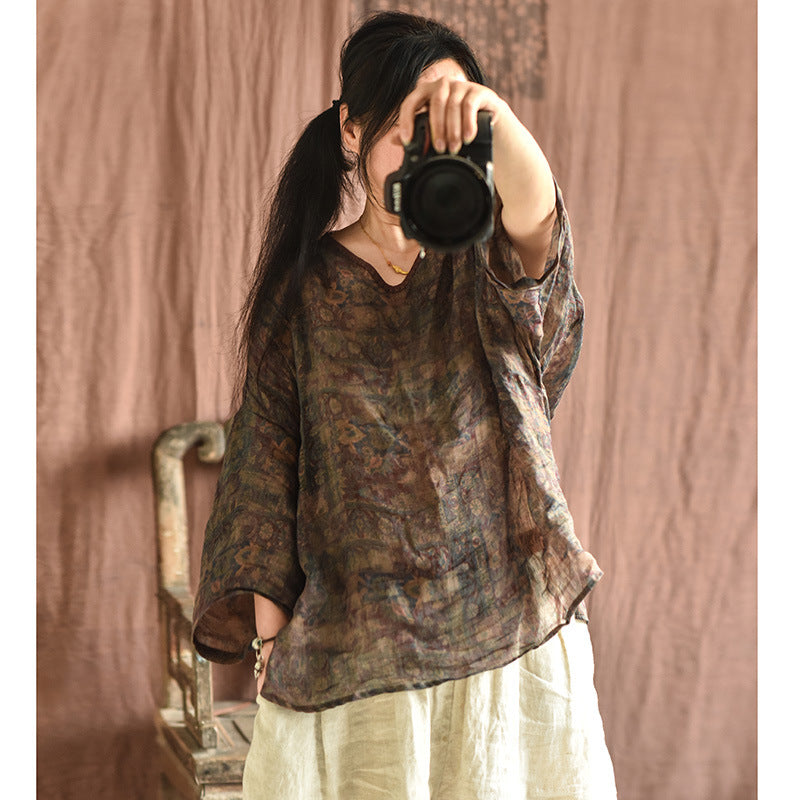 Lightweight Printed Ramie Blouse