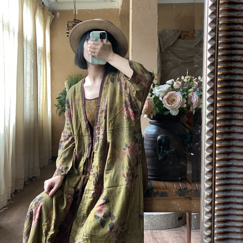Vintage Floral Tie-Front Kimono Jacket