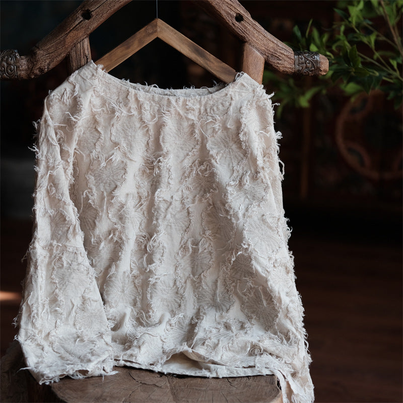 Cotton Appliqué Frayed Edge Top