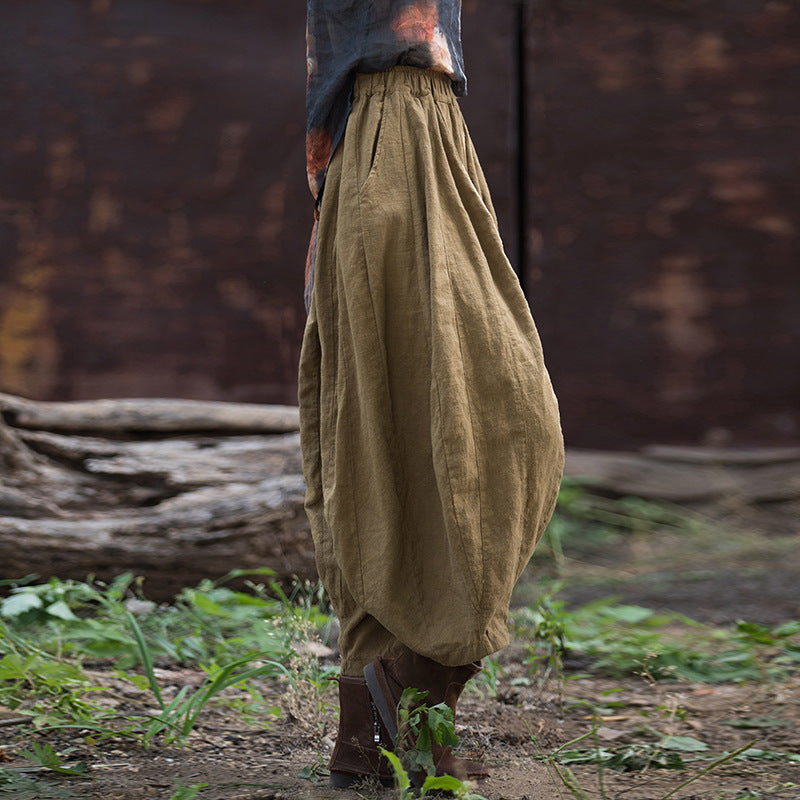 Ramie Pleated Cropped Pants