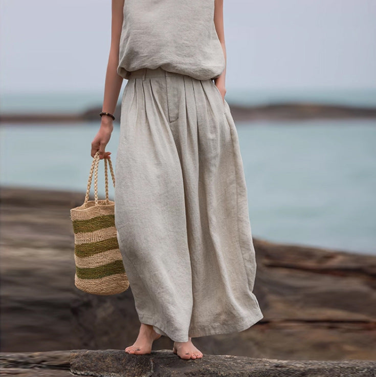 Washed Linen Wide-Leg Pants