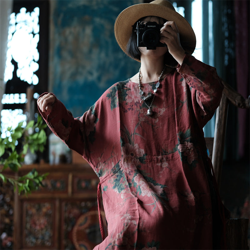 Boho Floral Side-Slit Tunic Dress