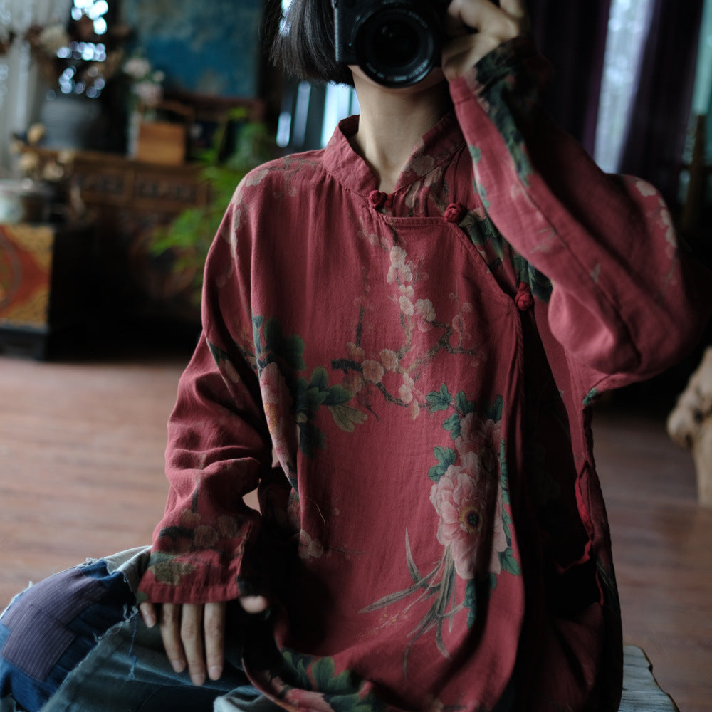 Red Floral Cotton Blouse