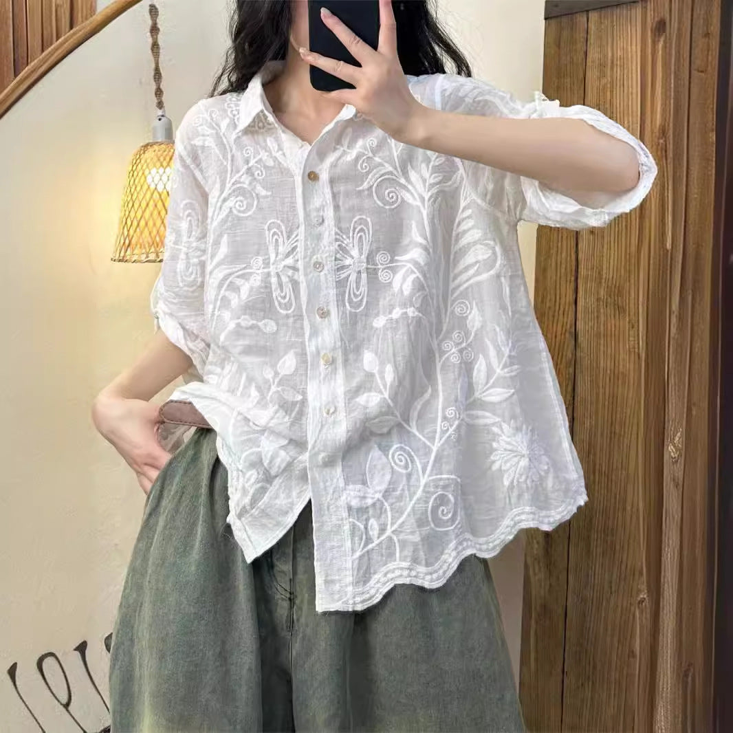 Lightweight Cotton Embroidered Blouse