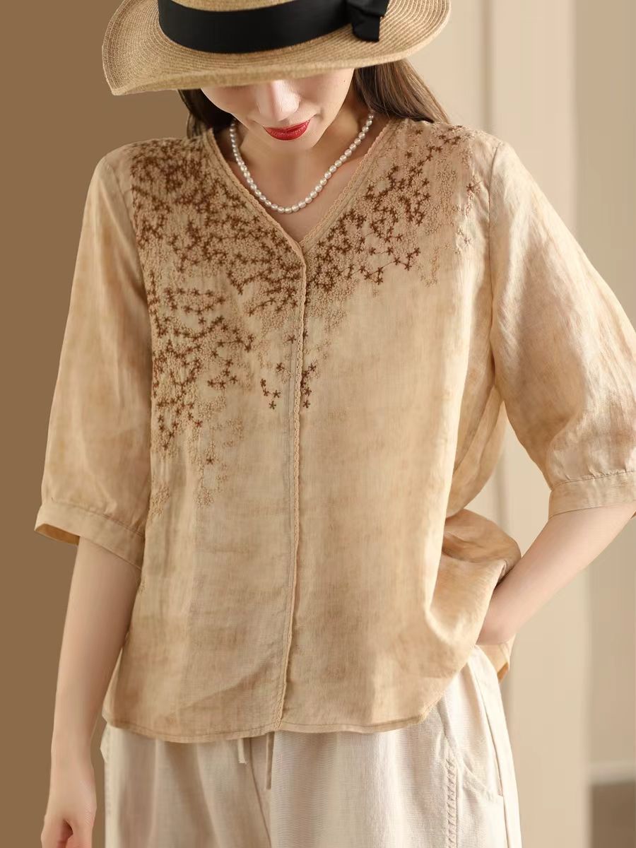 Ramie Embroidered Blouse