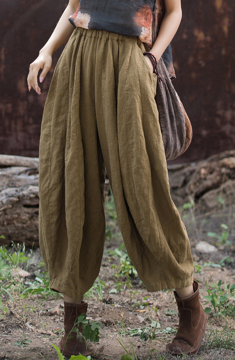 Ramie Pleated Cropped Pants