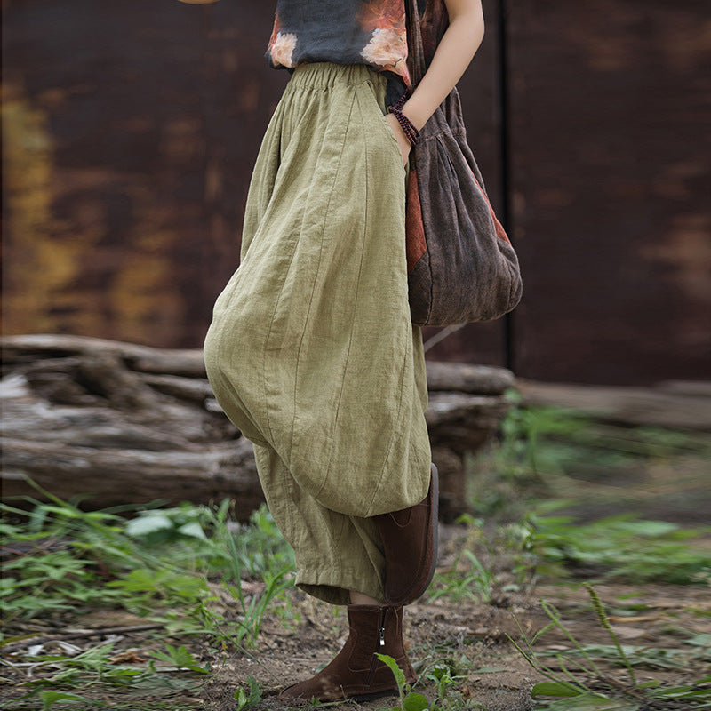 Ramie Pleated Cropped Pants