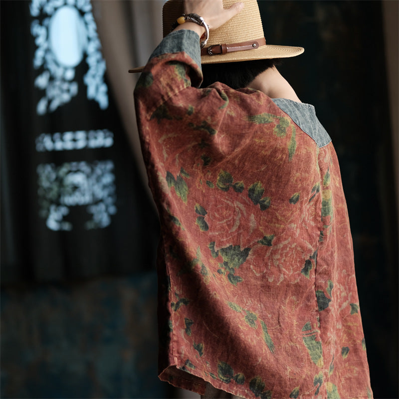 Linen Patchwork Floral Top
