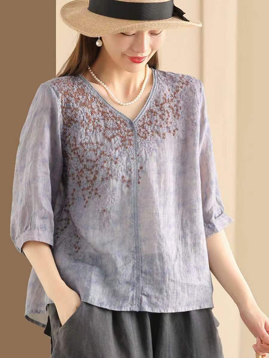 Ramie Embroidered Blouse