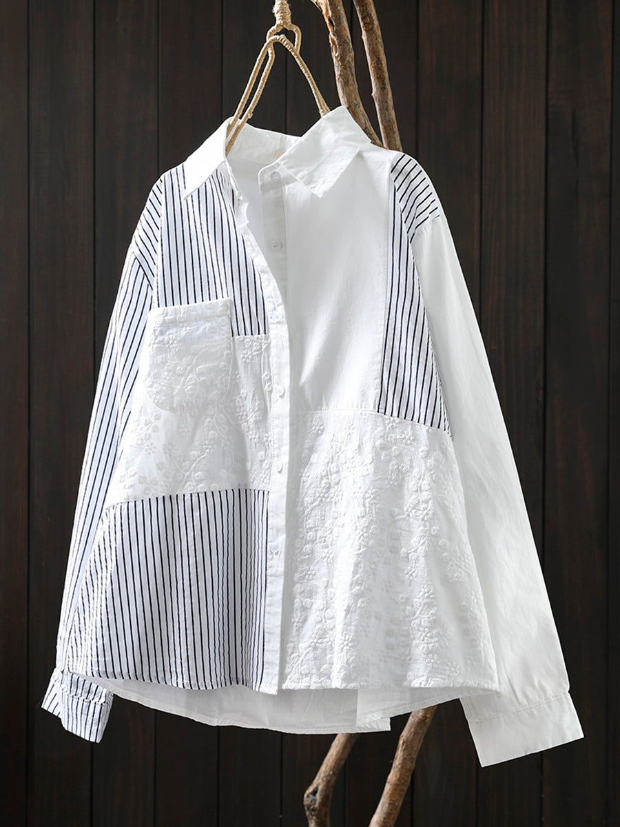 Striped Patchwork Cotton Jacquard Shirt