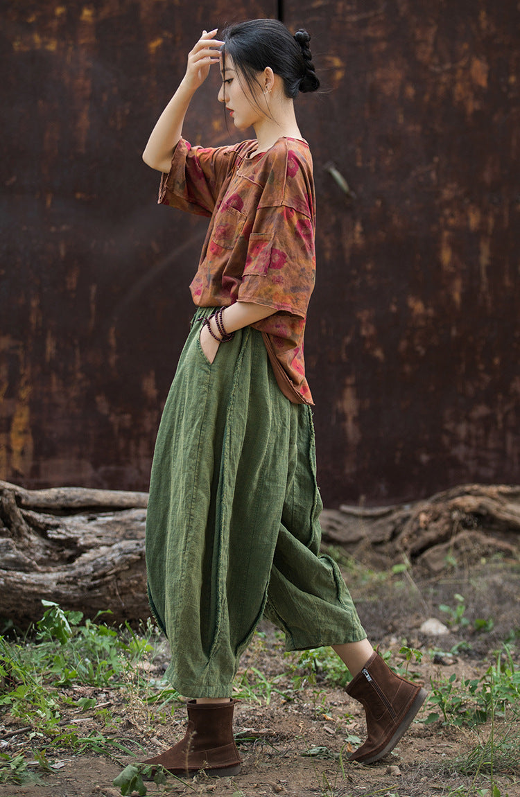 Distressed Linen Cropped Pants