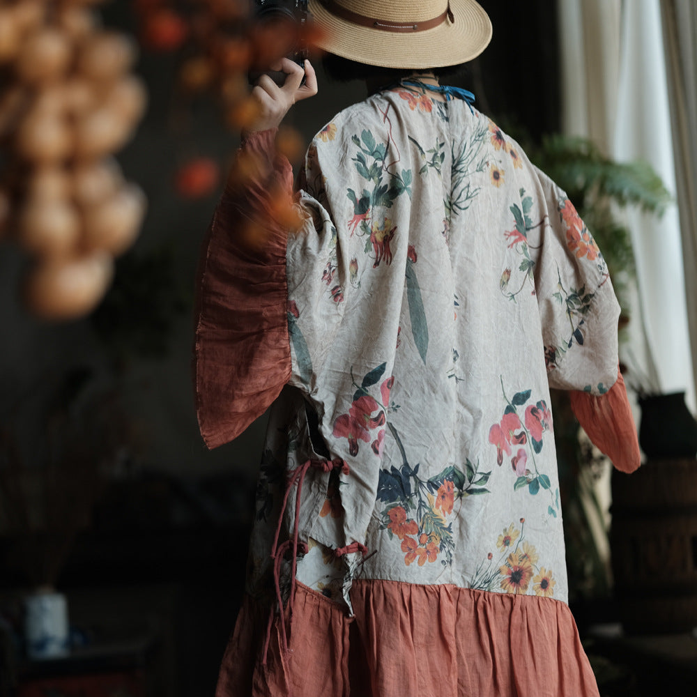 Floral Ruffle-Sleeve Blouse