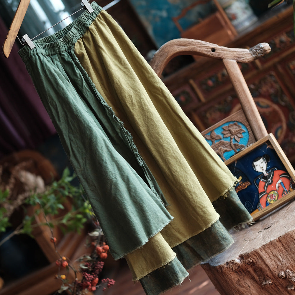 Colorblock Frayed Hem Skirt