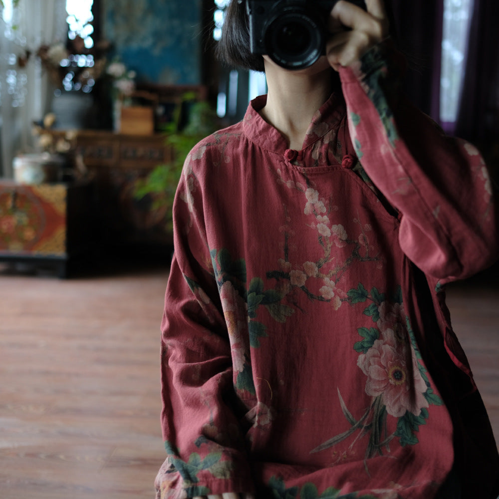 Red Floral Cotton Blouse