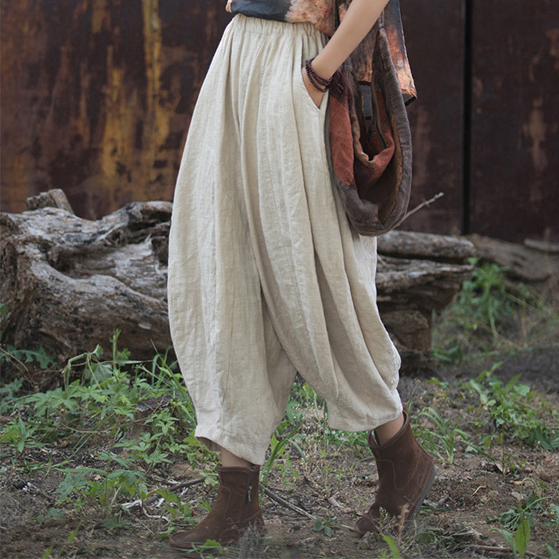 Ramie Pleated Cropped Pants