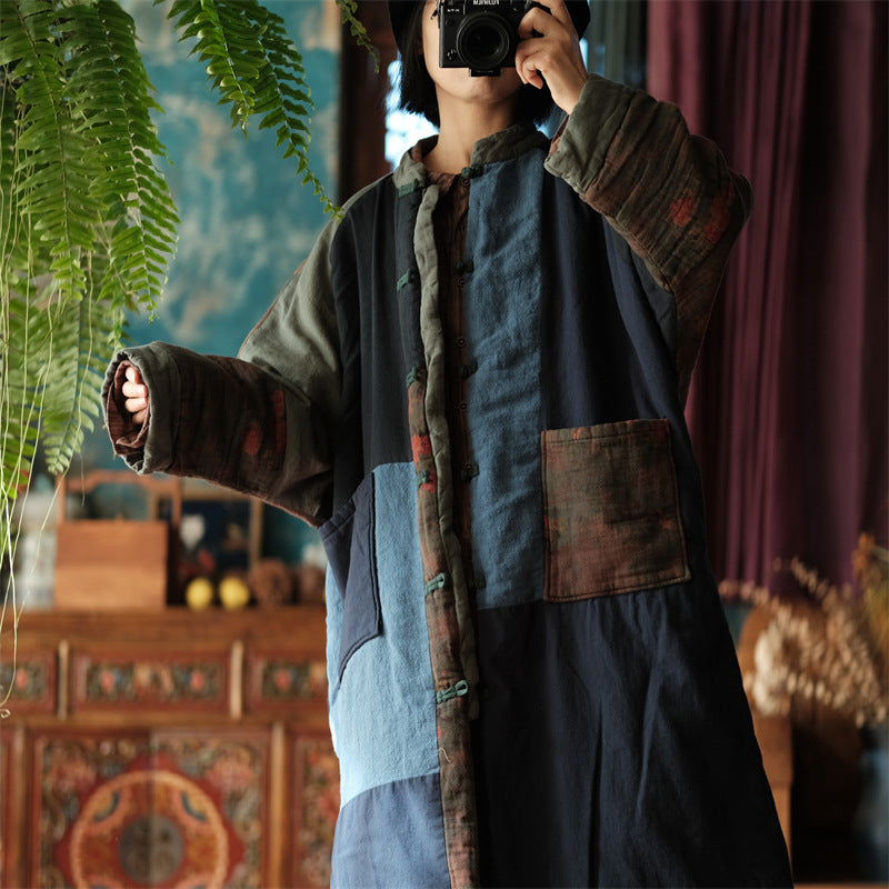 blue patchwork quilted jacket showing artistic texture and pattern