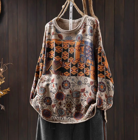 Casual fall outfit styled with vintage cotton knit sweater