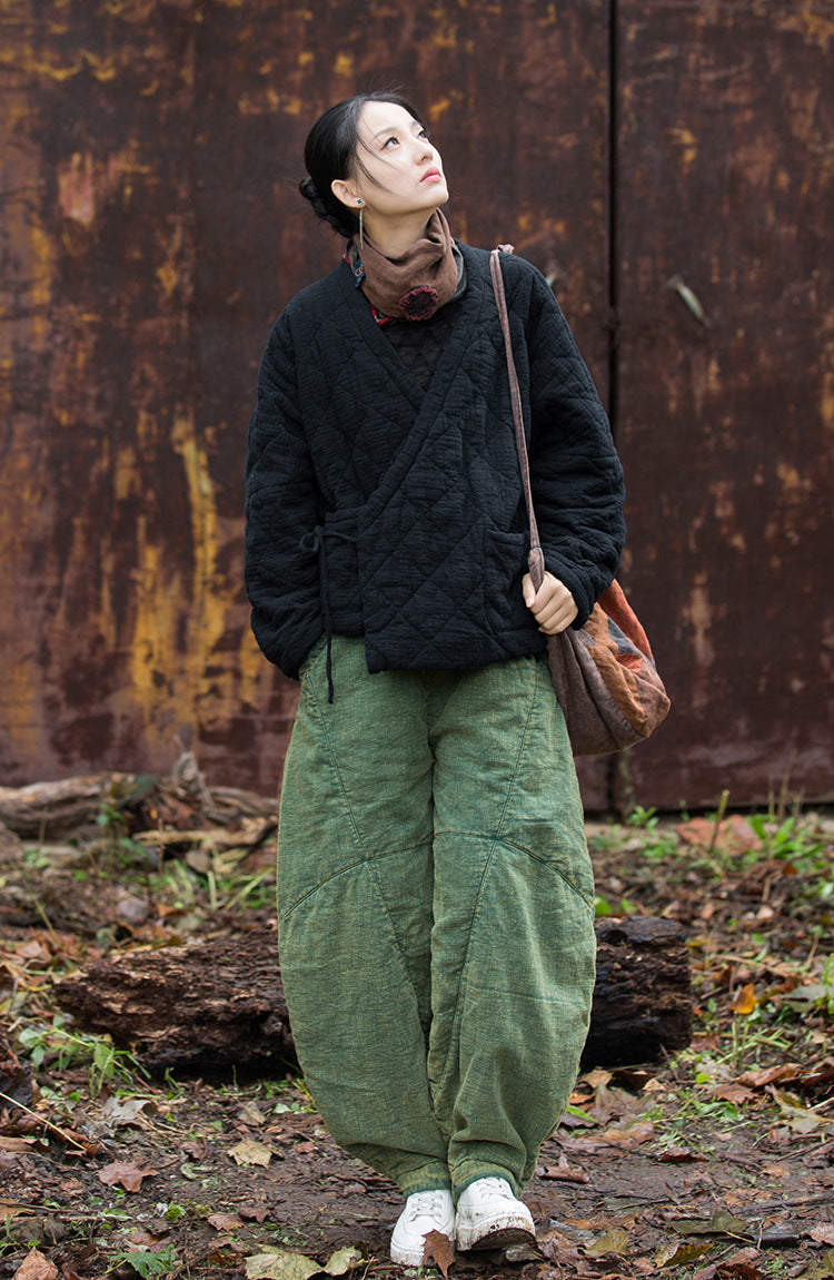 black cozy solid quilted short jacket