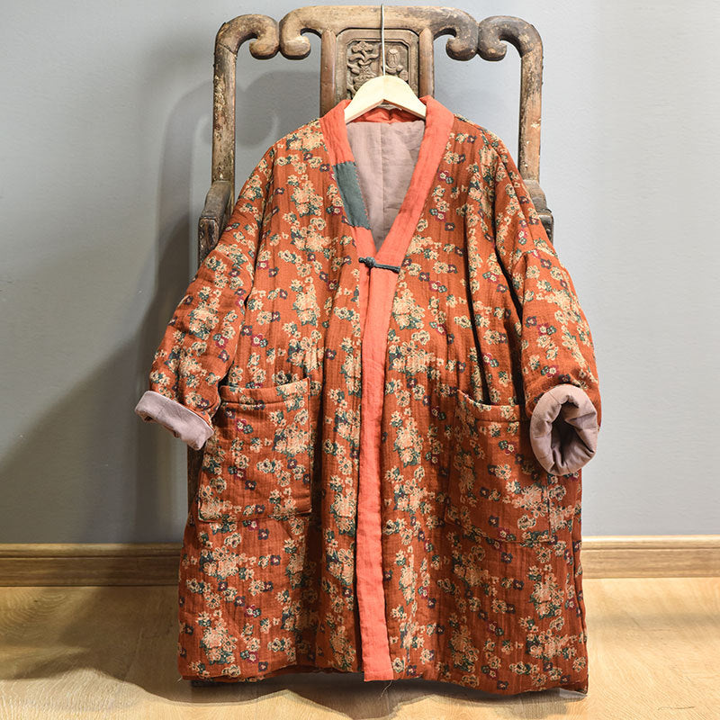 comfortable vintage quilted floral winter coat