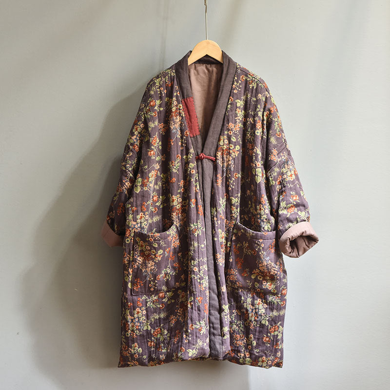 vintage floral quilted padded coat for cold weather