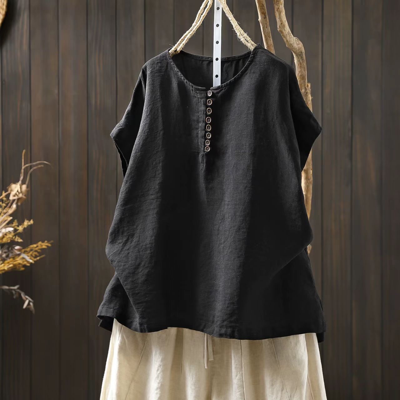 Lightweight linen top styled with a relaxed casual outfit