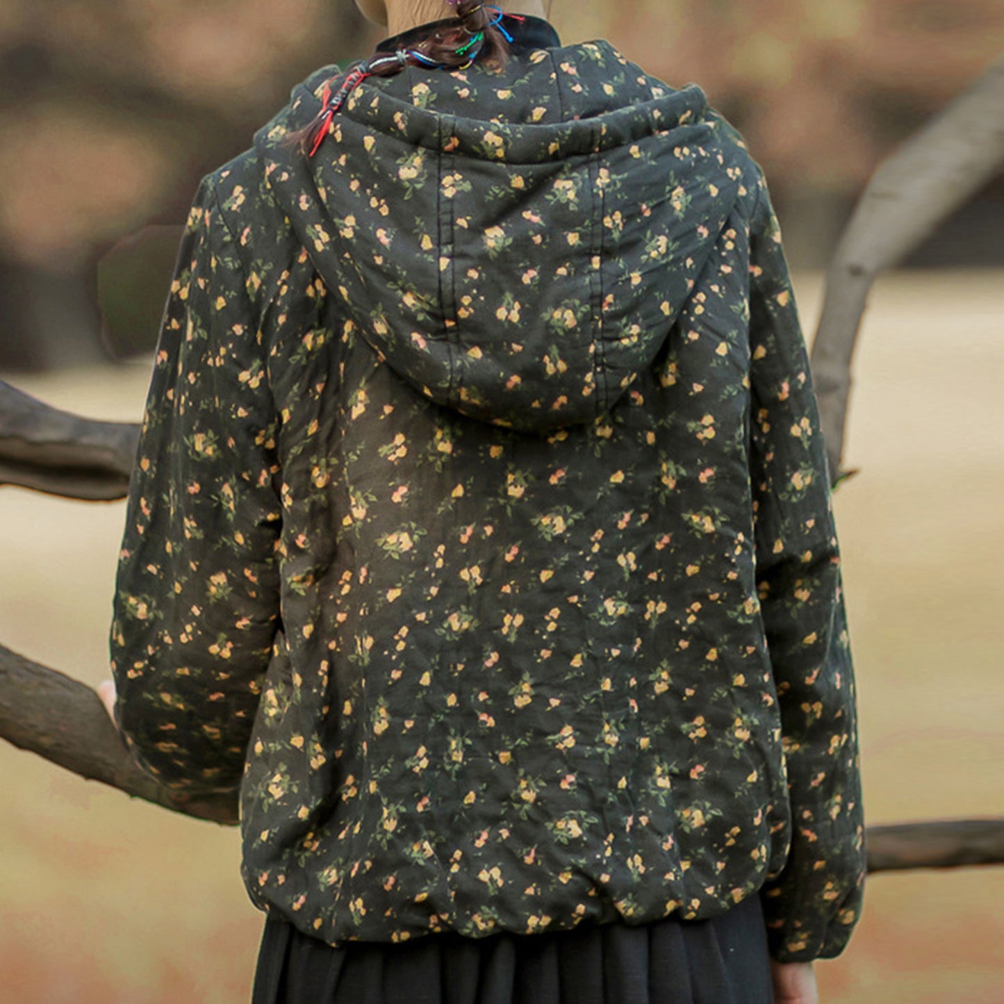 Vintage Hooded Floral Quilted Jacket