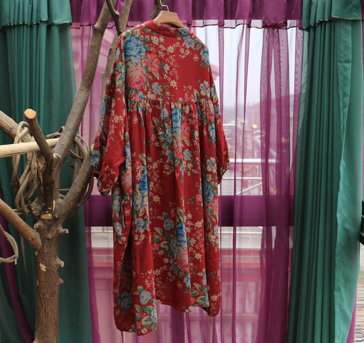 Red Cotton Floral Dress