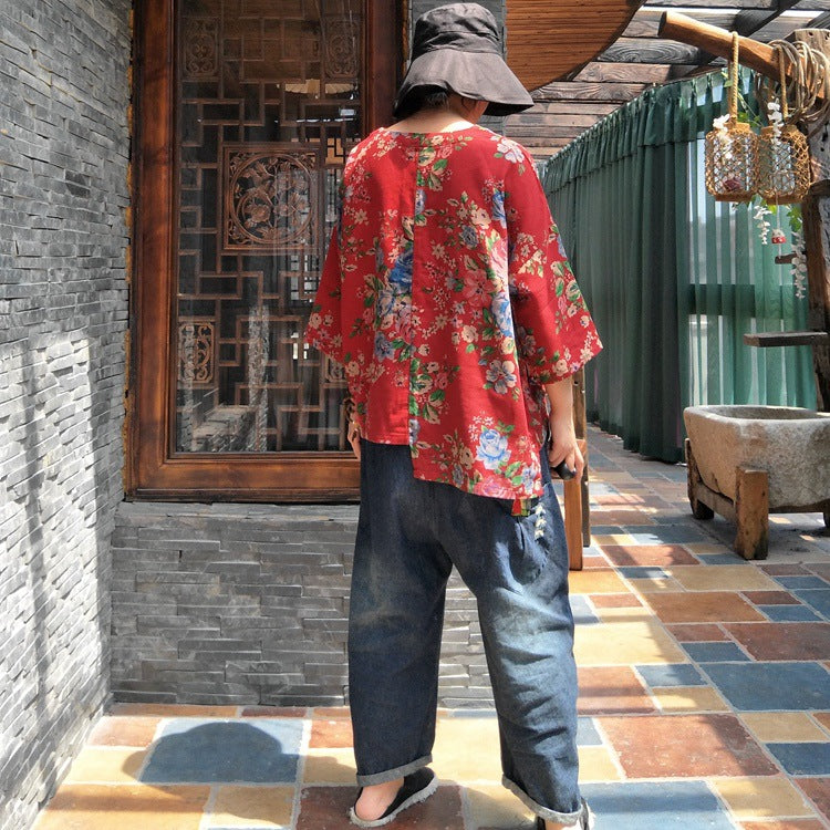 Retro Red Floral Top