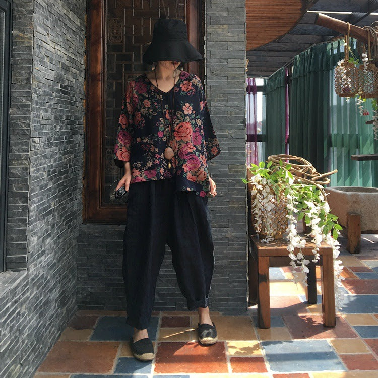 Retro Navy Floral Top