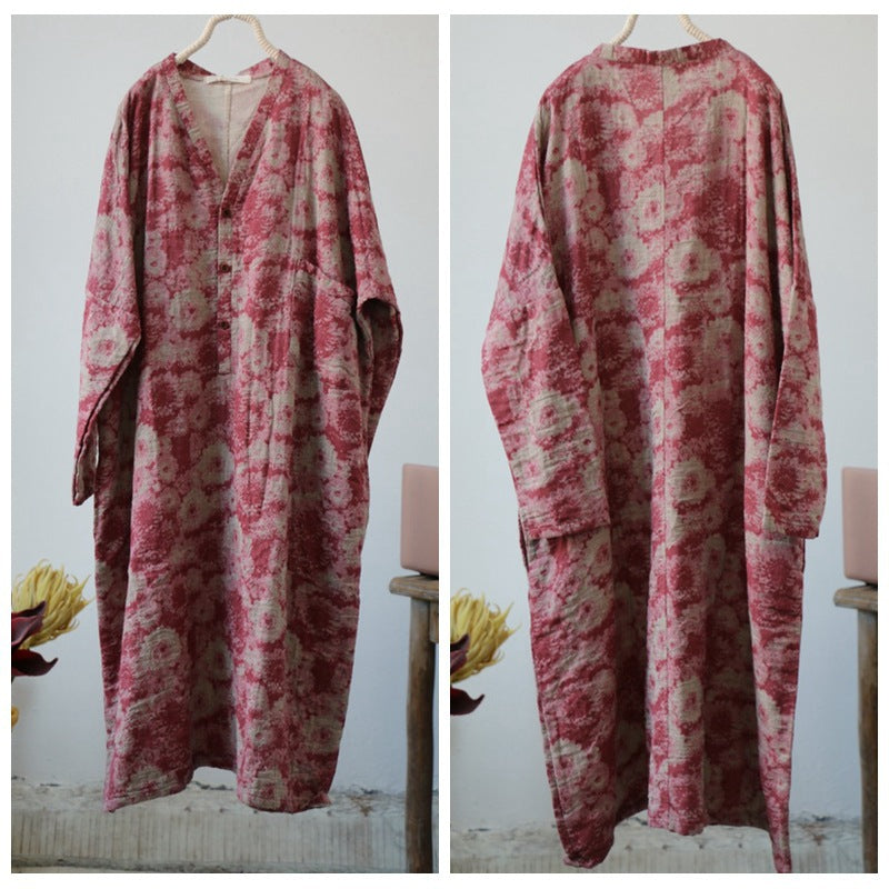 Retro Linen Floral Dress