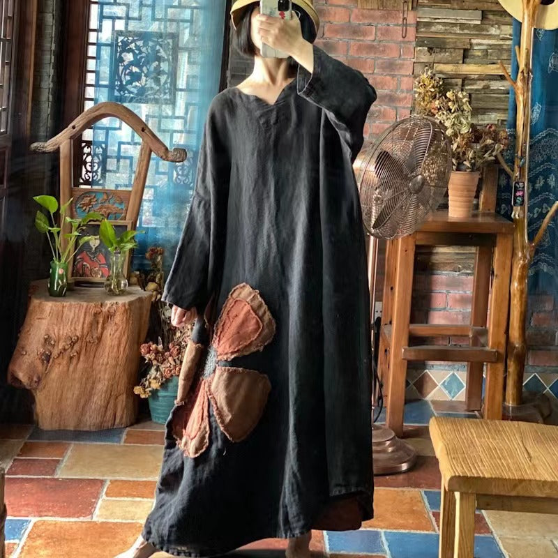 Black Embroidered Applique Dress